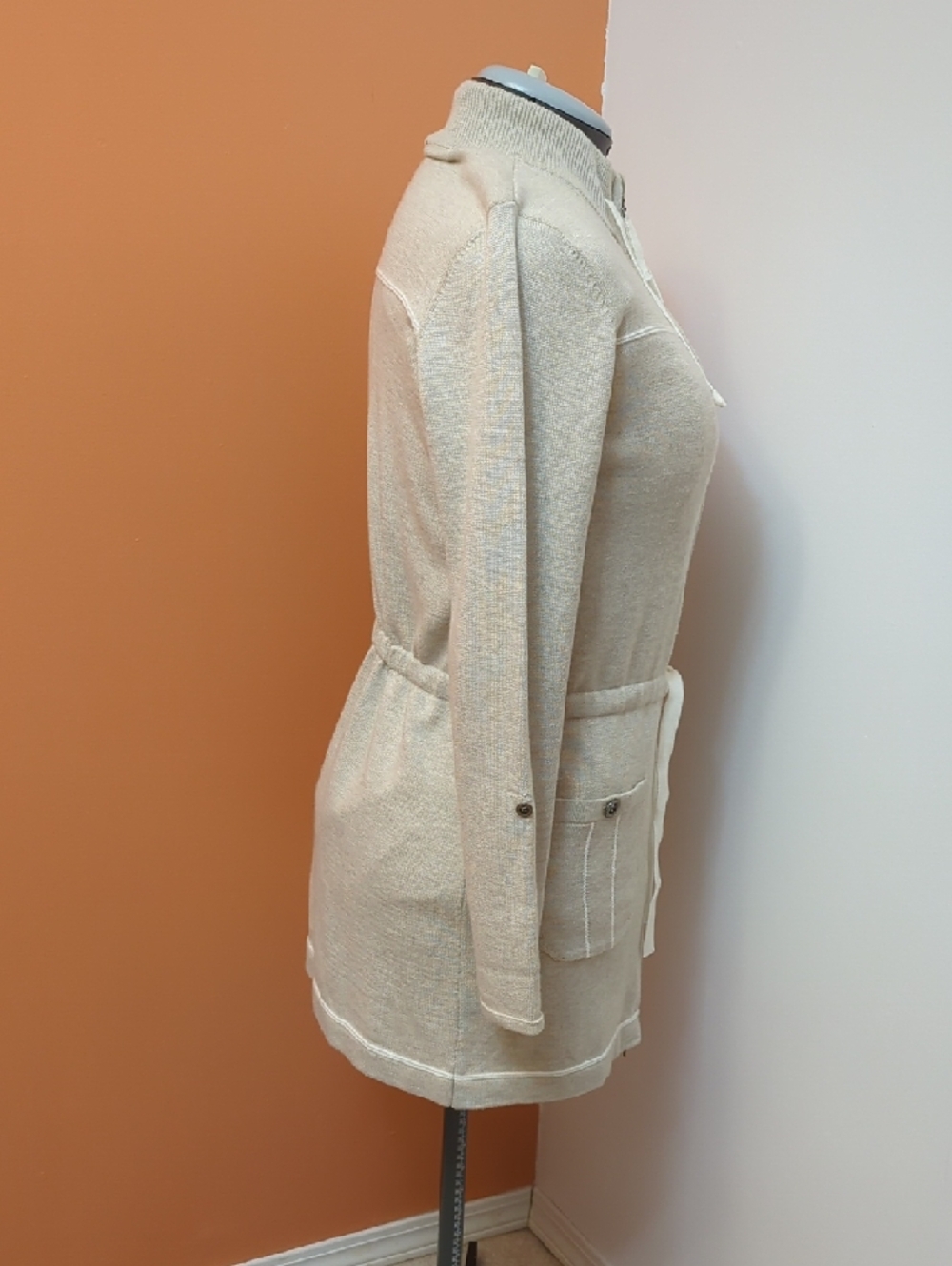 Olsen Zip-Up Knit Cardigan with Drawstring Waist - Picture 2 of 11